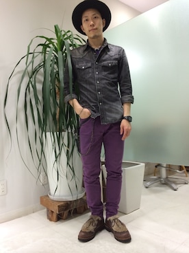「ラビットファー」｜「アイテム（財布/小物）」を使った、長野晃宏さん（メンズ・165cm）の秋コーディネート