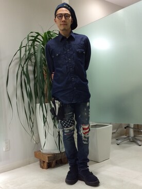 「アメリカン」｜「アイテム（財布/小物）」を使った、長野晃宏さん（メンズ・165cm）の秋コーディネート