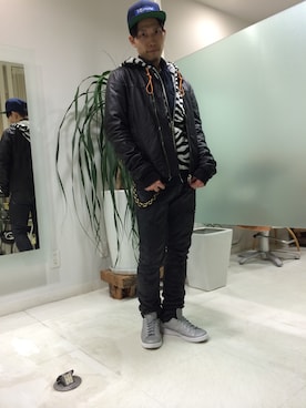 「アイテム（ウォレットチェーン）」を使った、長野晃宏さん（メンズ・165cm）の秋コーディネート