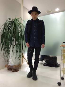 「ART COMES FIRST（アートカムズファースト）のアイテム（帽子）」を使った、長野晃宏さん（メンズ・165cm）の春コーディネート