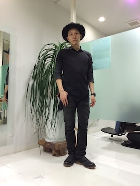 「ART COMES FIRST（アートカムズファースト）のアイテム（帽子）」を使った、長野晃宏さん（メンズ・165cm）の夏コーディネート
