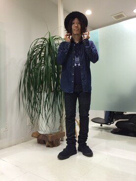 「ART COMES FIRST（アートカムズファースト）のアイテム（帽子）」を使った、長野晃宏さん（メンズ・165cm）の秋コーディネート