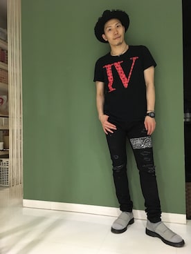 「ART COMES FIRST（アートカムズファースト）のアイテム（帽子）」を使った、長野晃宏さん（メンズ・165cm）の夏コーディネート