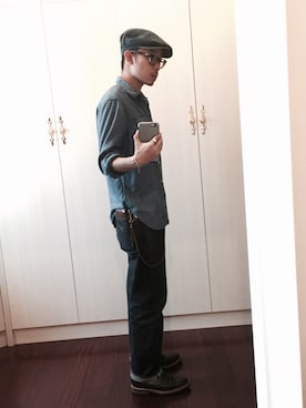 「RRL（ダブル アール エル）のアイテム（キャスケット）」を使った、高调晖儿さん（メンズ・173cm）の冬コーディネート