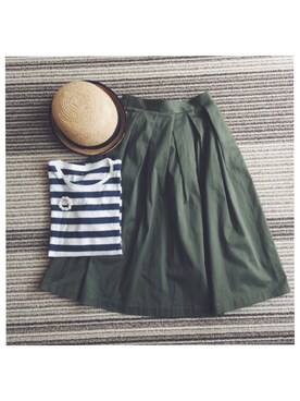 「GU（ジーユー）のアイテム（スカート、グリーン系）」を使った、むちさん（レディース・153cm）の夏コーディネート