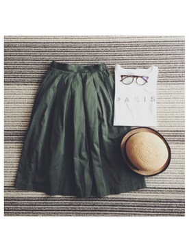 「GU（ジーユー）のアイテム（スカート、グリーン系）」を使った、むちさん（レディース・153cm）の夏コーディネート