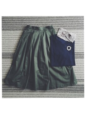 「GU（ジーユー）のアイテム（スカート、グリーン系）」を使った、むちさん（レディース・153cm）の夏コーディネート