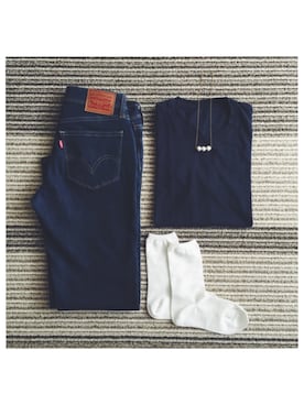 「UNIQLO（ユニクロ）のアイテム（Tシャツ/カットソー、ブルー系）」を使った、むちさん（レディース・153cm）の夏コーディネート