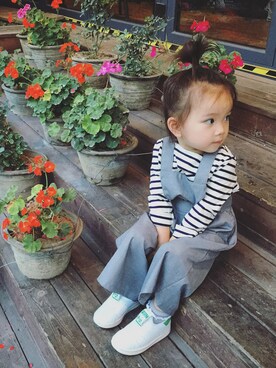 「GLOBAL WORK（グローバルワーク）のアイテム（オールインワン・サロペット）」を使った、丸子さん（キッズ・100cm）の夏コーディネート