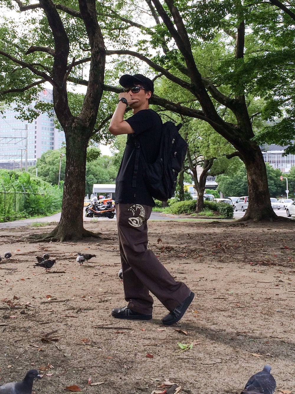 「夏、黒、黒×茶、無地T、ポケットＴシャツ、cactus」｜「CAT'S PAWのPocket TEE SS（Tシャツ/カットソー、ブラック系）」を使った、☈ ¥ ⍨⃝⇑さん（メンズ・175cm）の夏コーディネートの1枚目の写真