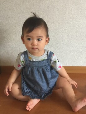 「総柄トップス」｜「アイテム（ワンピース/ドレス）」を使った、ほの&ひなさん（キッズ・70cm）の夏コーディネート