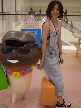 「Guess（ゲス）のアイテム（つなぎ/オールインワン）」を使った、易拎さん（レディース・157cm）の夏コーディネート