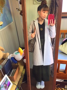 「ソックス」｜「アイテム（チェスターコート）」を使った、reichelさん（レディース・148cm）の秋コーディネート