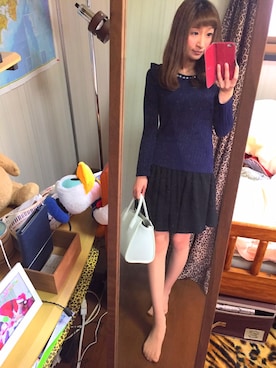 「ひざ丈スカート」｜「アイテム（アクセサリー）」を使った、reichelさん（レディース・148cm）の冬コーディネート
