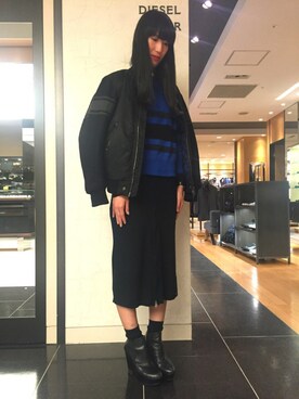 「DIESEL（ディーゼル）のアイテム（カーディガン/ボレロ）」を使った、yu-kiさん（レディース・171cm）の秋コーディネート