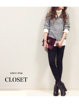 「アイテム（クラッチバッグ、グレー系）」を使った、chika Uさん（レディース・164cm）の冬コーディネート