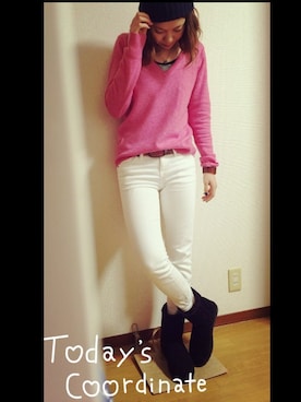 「ピンクニット」｜やちさん（レディース・158cm）の冬コーディネート