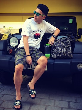 「F.C.R.B.（エフシーアールビー）のアイテム（サンダル）」を使った、Hachill_Faiさん（メンズ・171cm）の夏コーディネート