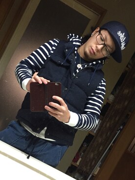 「海」｜「アイテム（ダウンベスト）」を使った、kazutoさん（メンズ・165cm）の夏コーディネート
