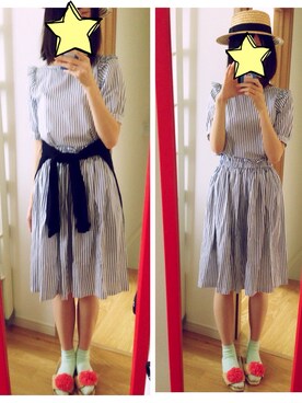 「w closet（ダブルクローゼット）のアイテム（シャツ/ブラウス、ブルー系）」を使った、さとんこさん（レディース・167cm）の夏コーディネート