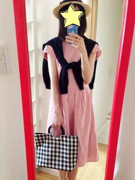 「KBF（ケイビーエフ）のアイテム（ワンピース、レッド系）」を使った、さとんこさん（レディース・167cm）の夏コーディネート