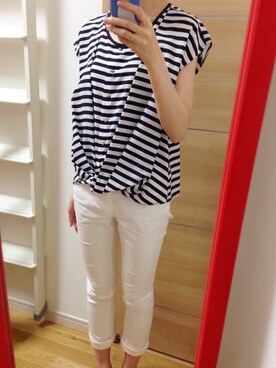 「UNIQLO（ユニクロ）のホワイトデニム
（デニムパンツ、ホワイト系）」を使った、さとんこさん（レディース・167cm）の夏コーディネート