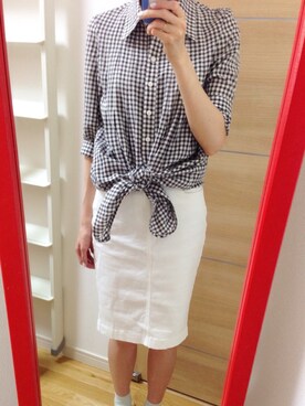 「UNIQLO（ユニクロ）のデニムスカート（スカート、ホワイト系）」を使った、さとんこさん（レディース・167cm）の夏コーディネート