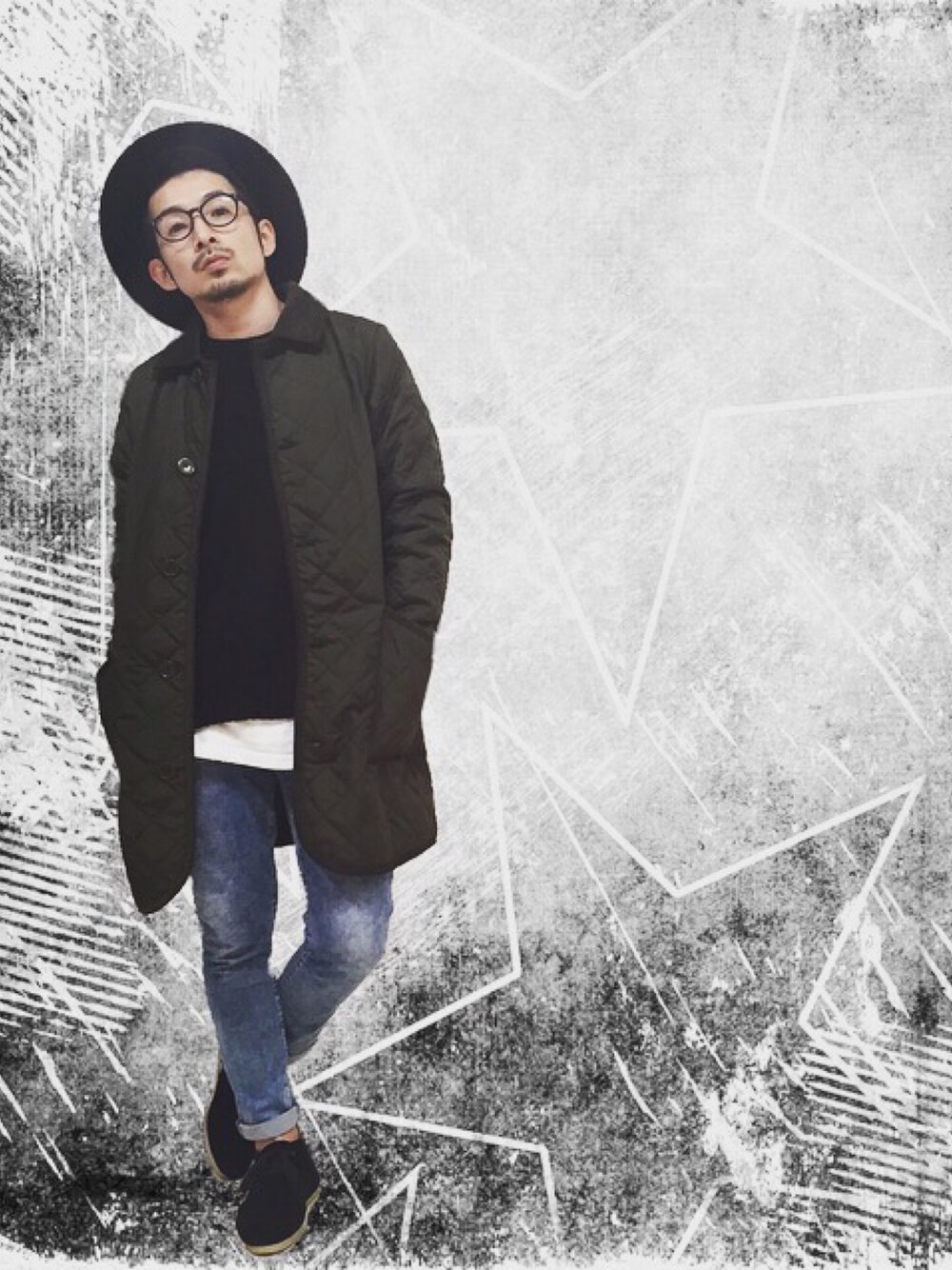 「HARE、SEVENDAYS＝SUNDAY、KOE、H&M、ZARA KIDS、GENERIC SURPLUS、冬コーデ、キルティング」｜「HAREのロングブリムHAT(HARE)（ハット、ブラック系）」を使った、Luciaさん（メンズ・165cm）の冬コーディネートの1枚目の写真