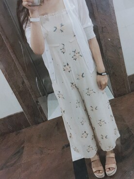 「アイテム（つなぎ/オールインワン、ベージュ系）」を使った、嬉皮柿柿子さん（レディース・170cm）の夏コーディネート
