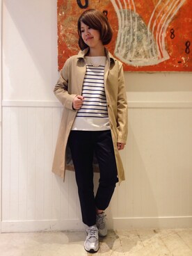 「ベージュのコート」｜「アイテム（ステンカラーコート）」を使った、しげさん（レディース・162cm）の春コーディネート