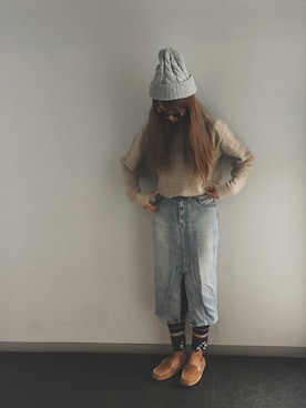 「Casselini（キャセリーニ）のアイテム（ニットキャップ/ビーニー）」を使った、YUKIさん（レディース・163cm）の冬コーディネート