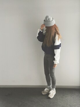 「Casselini（キャセリーニ）のアイテム（ニットキャップ/ビーニー）」を使った、YUKIさん（レディース・163cm）の冬コーディネート
