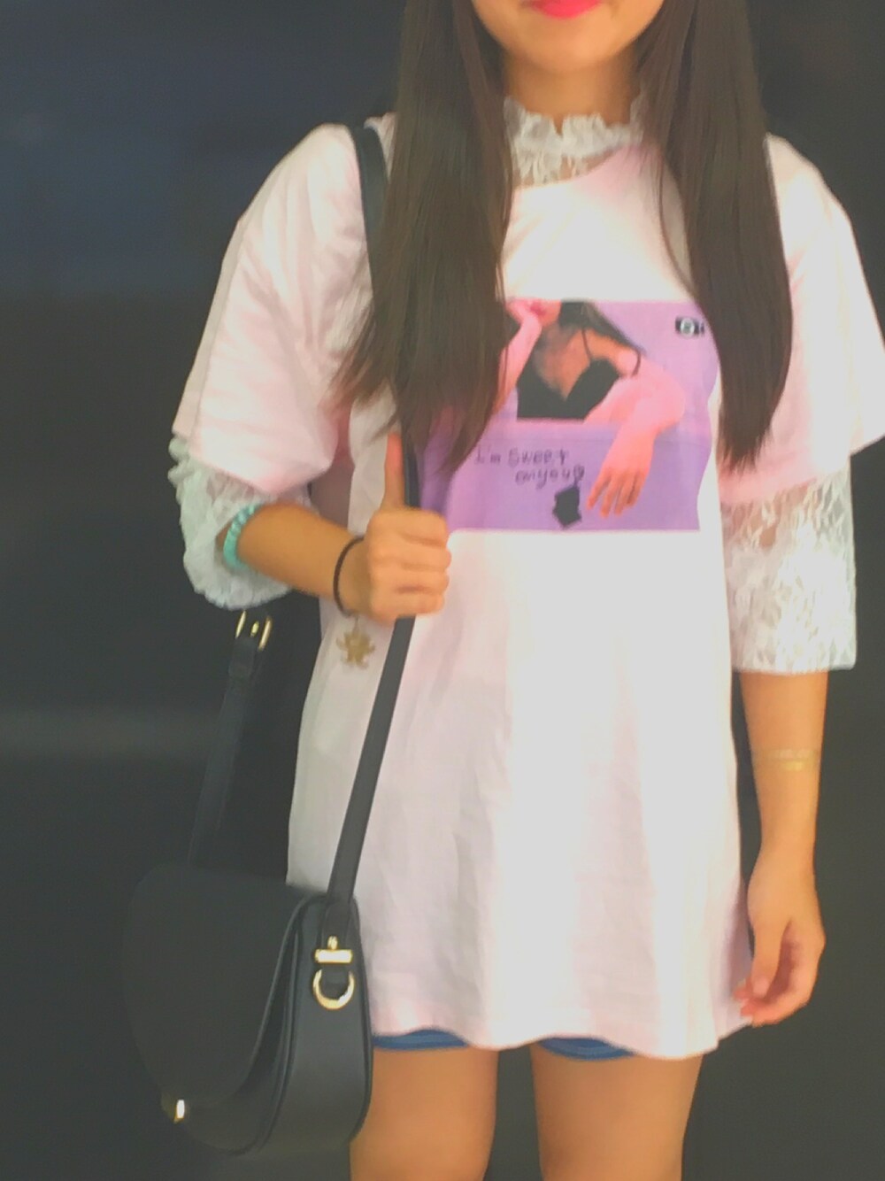 「原宿、ピンク、レース、ラクチンコーデ」｜「Flappers clubのアイテム（Tシャツ/カットソー、ピンク系）」を使った、M!kuさん（レディース・148cm）の夏コーディネートの1枚目の写真