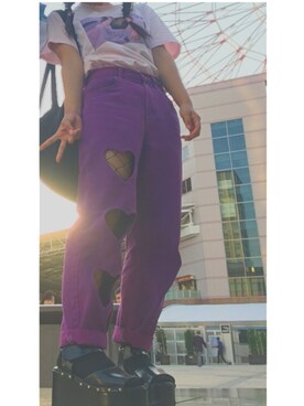 「WC（ダブル シー）のアイテム（デニムパンツ）」を使った、M!kuさん（レディース・148cm）の秋コーディネート