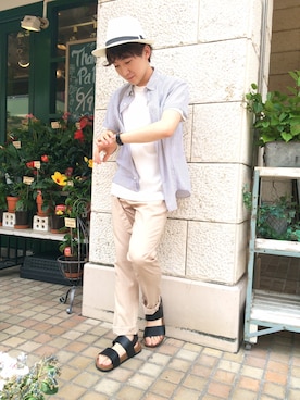 「CIAOPANIC TYPY（チャオパニックティピー）のアイテム（サンダル）」を使った、山本瞳夏沙さん（メンズ・166cm）の夏コーディネート