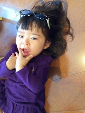 「アイテム（その他ベビー用品、パープル系）」を使った、Baciochioniさん（キッズ・90cm）の春コーディネート