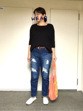 「アイテム（トートバッグ、オレンジ系）」を使った、ゆきんこさん（レディース・153cm）の夏コーディネート