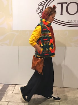 「アイテム（ダウンベスト、その他）」を使った、KANAYOさん（レディース・166cm）の秋コーディネート