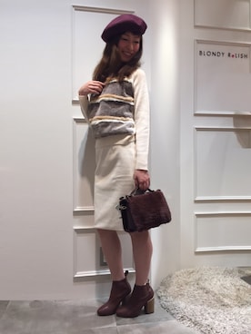 「アイテム（ハンチング/ベレー帽、レッド系）」を使った、SAYOさん（レディース・158cm）の秋コーディネート