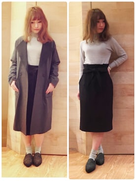 「コーディガン」｜「アイテム（ステンカラーコート）」を使った、SAYOさん（レディース・158cm）の冬コーディネート