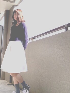 「GU（ジーユー）のアイテム（Tシャツ/カットソー、ブルー系）」を使った、ちゃそさん（レディース）の春コーディネート