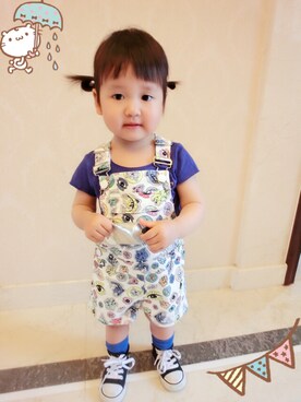 「KENZO（ケンゾー）のアイテム（サロペット/オーバーオール）」を使った、橙babyさん（キッズ・90cm）の春コーディネート