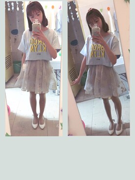 「DEICY（デイシー）のアイテム（Tシャツ/カットソー、ブルー系）」を使った、Sunny酱さん（レディース・163cm）の春コーディネート