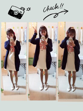 「DEICY（デイシー）のアイテム（Tシャツ/カットソー、ホワイト系）」を使った、Sunny酱さん（レディース・163cm）の春コーディネート