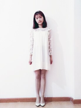 「H&M（エイチ・アンド・エム）のアイテム（ワンピース、ホワイト系）」を使った、Sunny酱さん（レディース・163cm）の春コーディネート