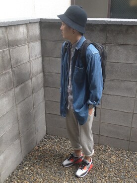 「INFIELDER DESIGN（インフィールダーデザイン）のアイテム（キャップ）」を使った、uedaさん（メンズ・170cm）の春コーディネート