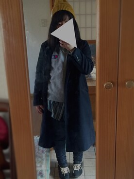 「柄×柄」｜「アイテム（チェスターコート）」を使った、k o t o m iさん（レディース・156cm）の冬コーディネート