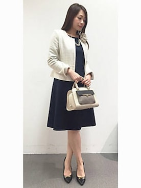 「セットアップスタイル」｜「アイテム（ノーカラージャケット）」を使った、22 OCTOBRE Staffさん（レディース・160cm）の冬コーディネート