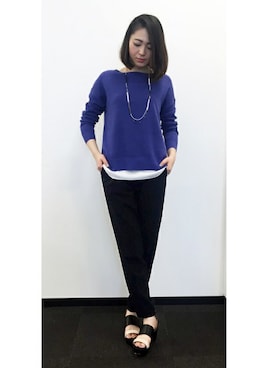 「ブルーニット」｜「アイテム（セットアップ）」を使った、22 OCTOBRE Staffさん（レディース・160cm）の春コーディネート