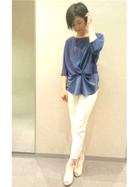 「ブルー x ホワイト」｜「アイテム（アクセサリー）」を使った、22 OCTOBRE Staffさん（レディース・160cm）の夏コーディネート